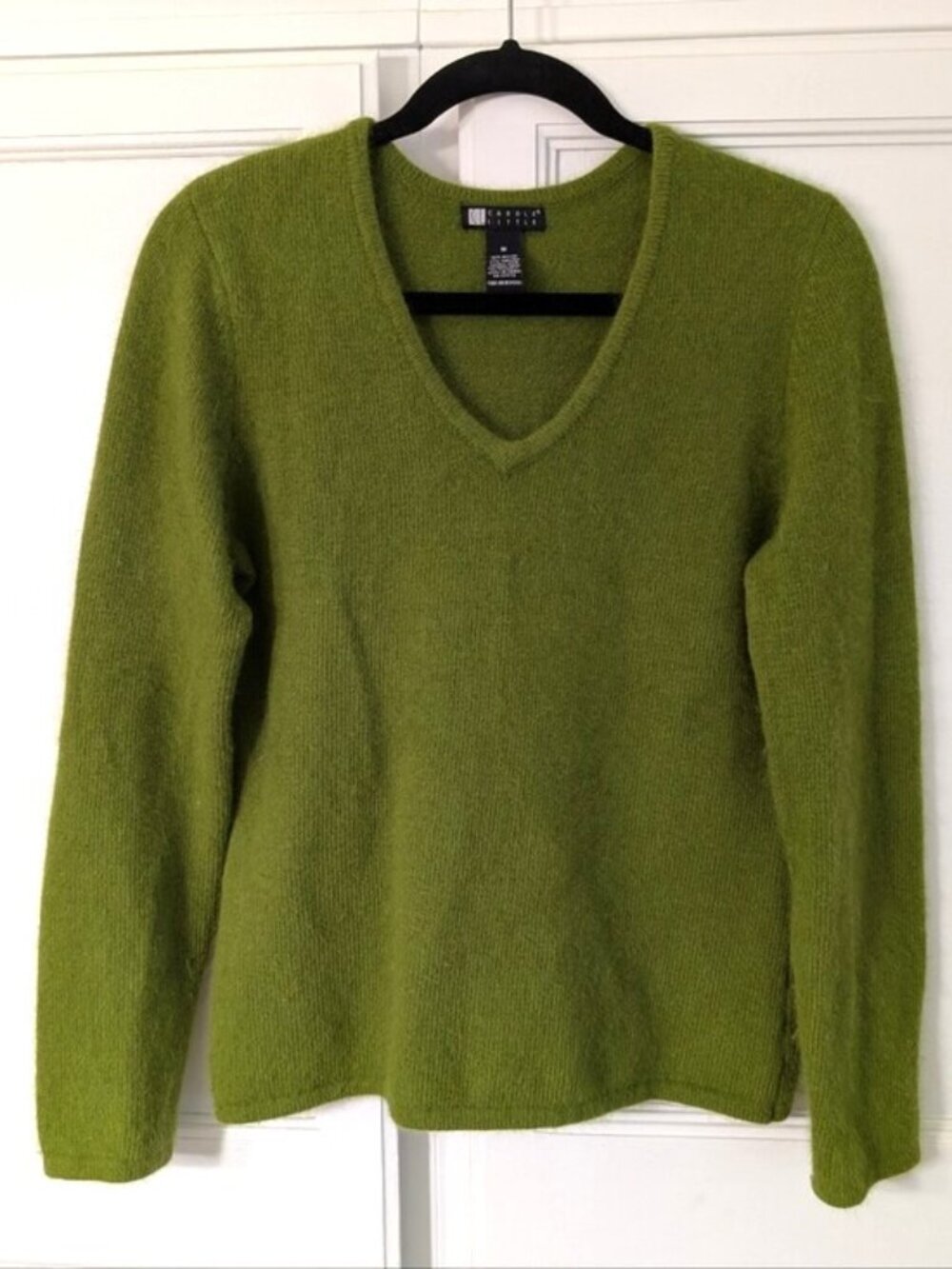 Carole Little Wool Angora Rabbit Hair Olive Green V-Neck Sweater M